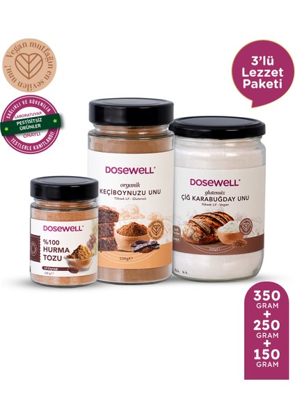 3'lü Un Avantaj Paketi (Çiğ Karabuğday Unu, Keçiboynuzu Unu, Hurma Tozu) fiyatları