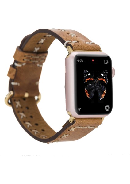 Apple Watch Uyumlu Deri Kordon 42-44-45MM Aqua V18 Taba