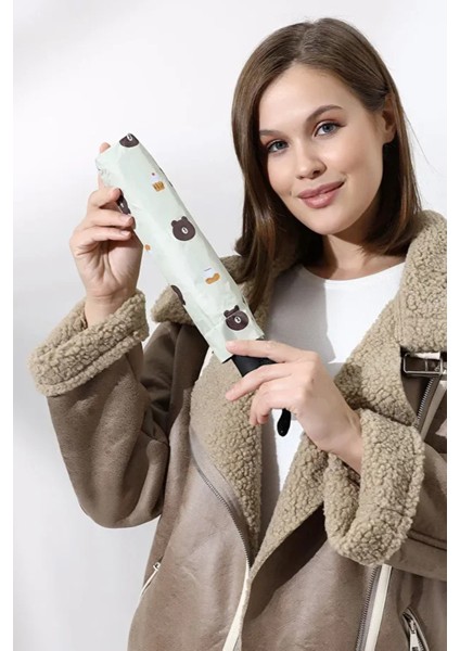 Ayıcık Desenli Krem Renkli Otomatik Şemsiye, Full Fonksiyon, Fiber Tel, Kaliteli modelleri