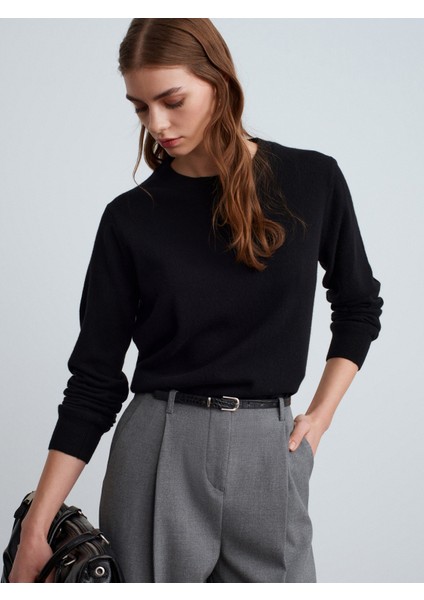 10847 %100 Kaşmir Bisiklet Yaka Kazak-Siyah