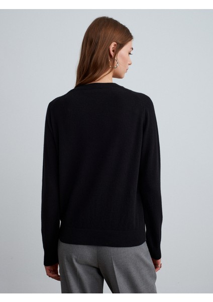 10847 %100 Kaşmir Bisiklet Yaka Kazak-Siyah modelleri