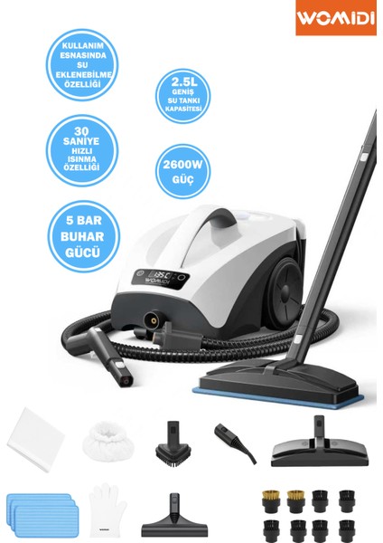 Çok Fonksiyonlu Buharlı Temizleyici 30SN Hızlı Isınma Kullanım Esnasında Su İlaveli Buharlı Temizleyici
