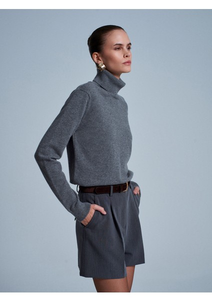 10848 %100 Kaşmir Balıkçı Yaka Kazak-Füme M.