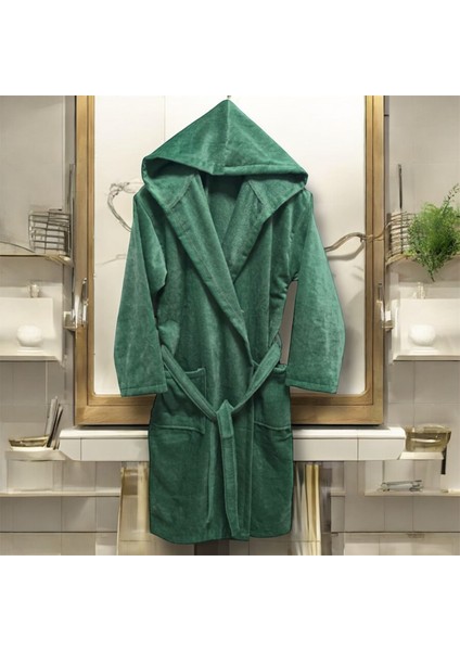 Kadife Kapüşonlu Bornoz %100 Pamuk