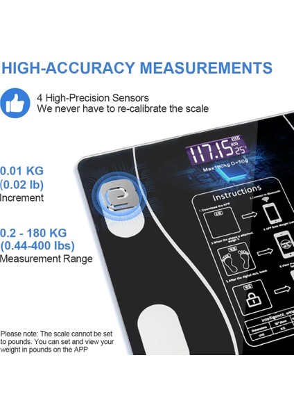 Akıllı Kablosuz Dijital Banyo ve Vücut Yağ Ağırlık Ölçeği Vücut Kompozisyonu Analizörü Bluetoothlu Tartı
