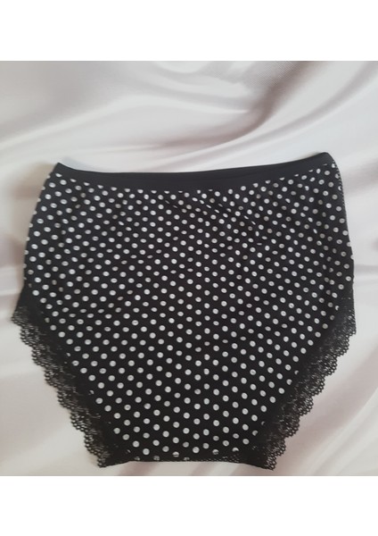 Siyah Puantiyeli Alt Kenarları Dantelli Yüksek Bel Bato Tutku Kadın Külot %100 Pamuk modelleri