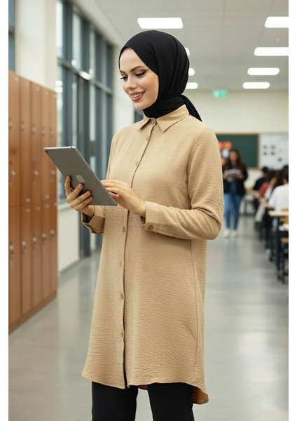 Düğmeli Bej Tesettür Tunik 1149BEJ fiyatları