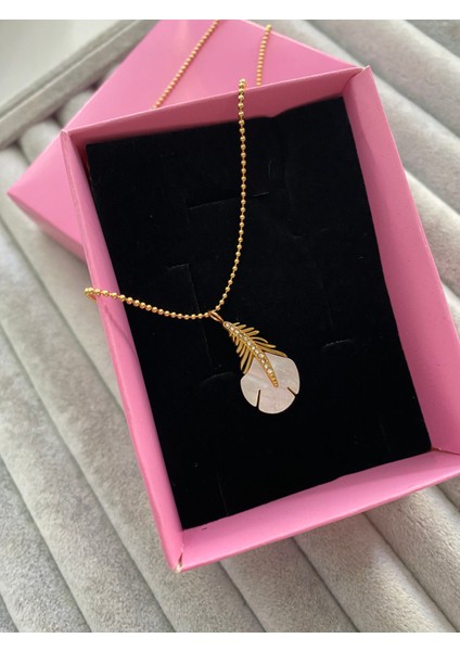 Zarif Kuş Tüyü Şeklinde Çelik Kolye Kutulu