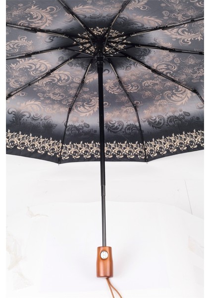 Gri Desenli Ahşap Saplı Tam Otomatik Kadın Şemsiye, Premium ve Şık Tasarım modelleri