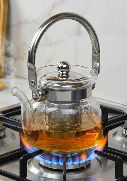 Cam Bitki Demliği - Borosilikat Cam Çaydanlık - 600 ML