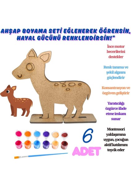 Minikler Için Ahşap Hayvan Boyama Seti, Eğlenceli ve Öğretici Renkli Aktivite