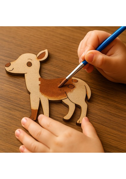Minikler Için Ahşap Hayvan Boyama Seti, Eğlenceli ve Öğretici Renkli Aktivite