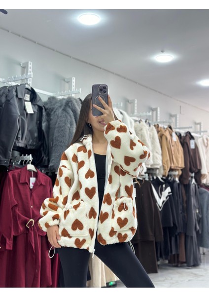 Peluş Kalp Desenli Mont modelleri