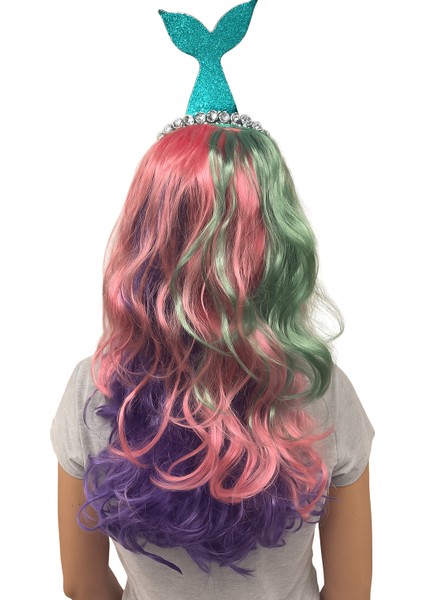 Peruk Saç Uzun Kahküllü 50 cm (Taç Dahil Değildir) Deniz Kızı Renkleri fiyatları