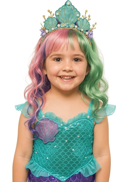 Peruk Saç Uzun Kahküllü 50 cm (Taç Dahil Değildir) Deniz Kızı Renkleri modelleri