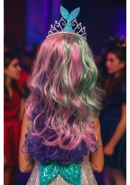 Peruk Saç Uzun Kahküllü 50 cm (Taç Dahil Değildir) Deniz Kızı Renkleri fırsatları