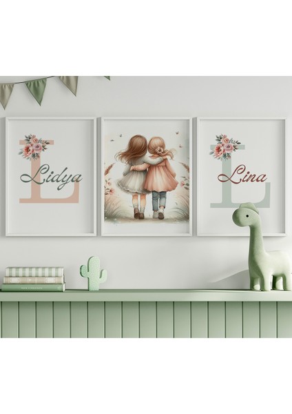 Ikiz Kız Bebek Çiçekli Isim Tablo Seti, Çocuk Odası Tablo, Bebek Odası Tablo fiyatları