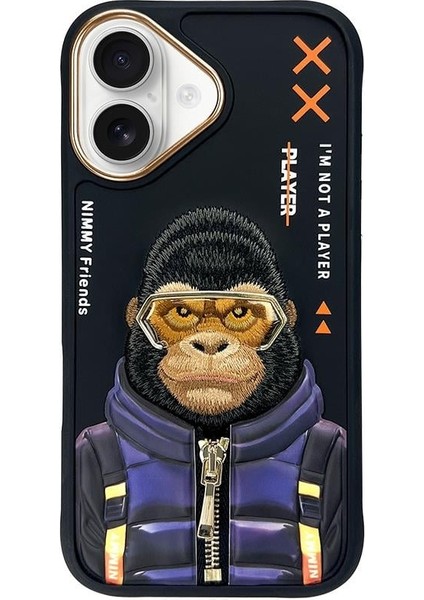 iPhone 16 3D Gerçek Nakış Işlemeli Kabartmalı Gözlük Fermuar Mont Gorilla Detaylı Cool Cute 2.0 Silikon Kılıf fırsatları