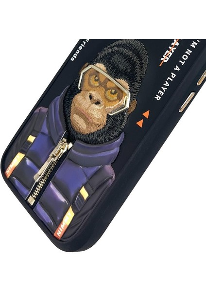 iPhone 16 3D Gerçek Nakış Işlemeli Kabartmalı Gözlük Fermuar Mont Gorilla Detaylı Cool Cute 2.0 Silikon Kılıf indirimleri