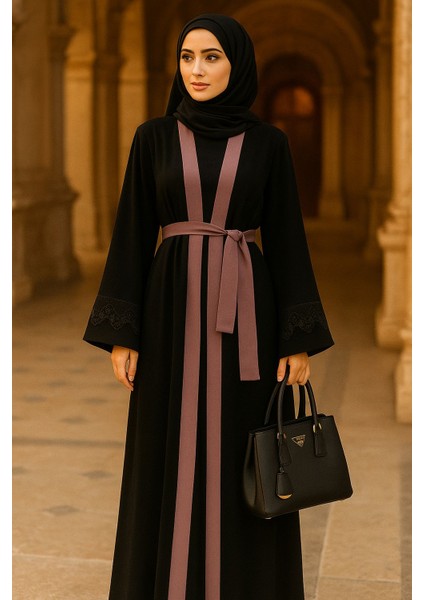 Kemerli Gül Kurusu Tesettür Abaya 55440GK fırsatları