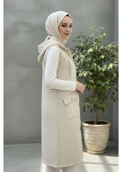 Kadın Kapüşonlu Uzun Kapitone Yelek fiyatları