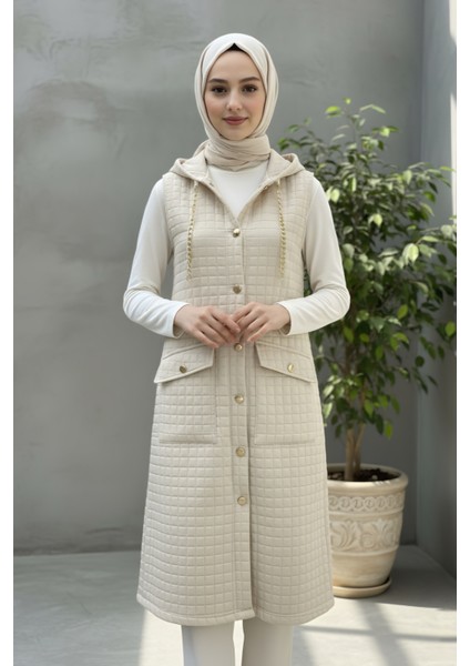 Kadın Kapüşonlu Uzun Kapitone Yelek modelleri