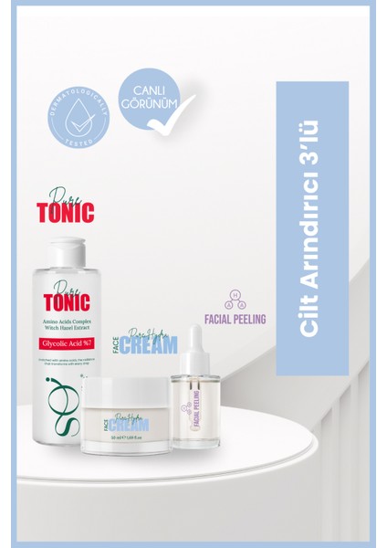 Cilt Arındırıcı 3'lü -Glikolik Asit Tonik 200 Ml&hydra Face Cream 50 Ml&facial Peeling Serumu 30 ml