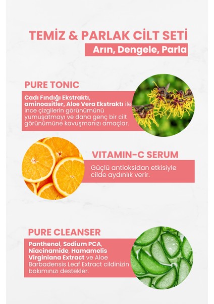 Temiz&parlak Cilt Seti-Pure Cleanser&glikolik Asit Tonik&vitamin C Serum fiyatları