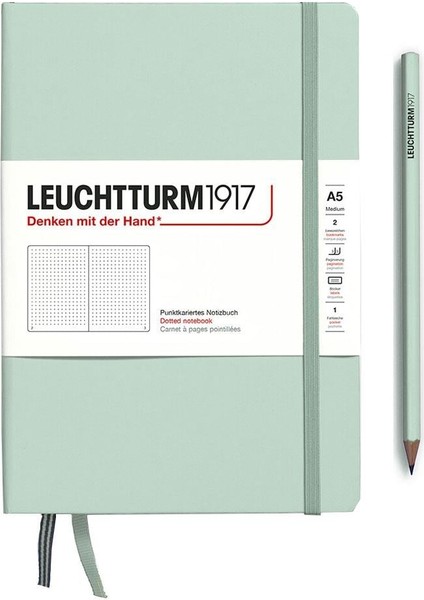 Leuchttrum 1917 Medium(A5) Sert Kapak, 251 Numaralandırılmış Çizgisiz(düz) Sayfa Defter Mint Green 367259