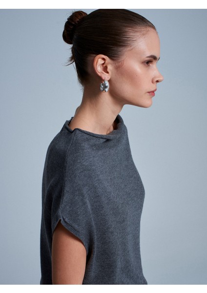 90256 Yün Karışımlı Kemerli Triko Elbise-Füme M. fırsatları