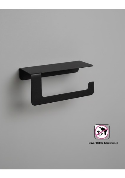 İster Kendinden Yapışkanlı İster Vidalı Mat Siyah Telefon Raflı Tuvalet Kağıtlığı Wc Kağıtlık Tuvalet Kağıdı Askısı