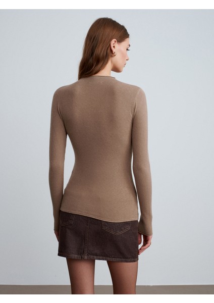 10841 Dik Yaka Kaşmir Karışımlı Triko Kazak-K.vizon M. fiyatları