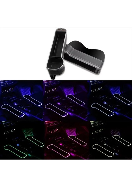 Araba Koltuğu Dolgu Bardağı Tutucu 7 Renk Değiştirme LED Otomatik Çatlak Depolama Organizatör Kutusu 2usb Şarj Cihazı Sol (Yurt Dışından) fiyatları