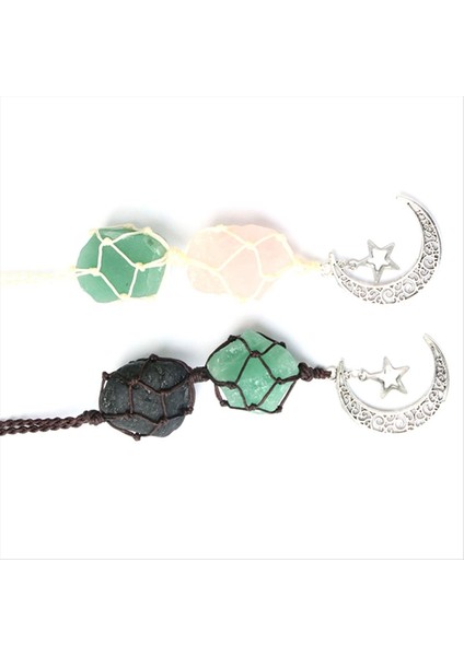 Araba Star Moon Kolye Taş Kristal Çakra Kuvars Net Çanta Kolye Ev Duvar Asma Dekor Araba Kolye Hediyesi A (Yurt Dışından) fırsatları