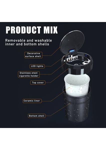 Araba Kül Tablası Taşınabilir Dumansız Silindir Fincan Tutucu Kül Tepsisi Kapak ve LED Işığı ile Dumansız Otomatik Kül Tepsisi (Yurt Dışından) fırsatları