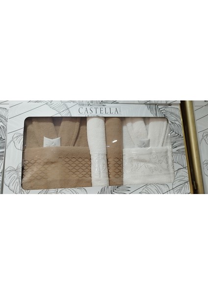 Castella 8 Parça %100 Pamuk Kutulu Çeyizlik Aile Bornoz Seti | Bornoz Takımı | Çeyiz Seti fiyatları