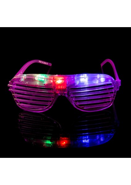 LED Işıklı Pilli Panjur Şekilli Rengarenk Yanıp Sönen Lüks Parti Gözlüğü Karışık 12 Adet
