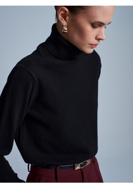 10848 %100 Kaşmir Balıkçı Yaka Kazak-Siyah modelleri