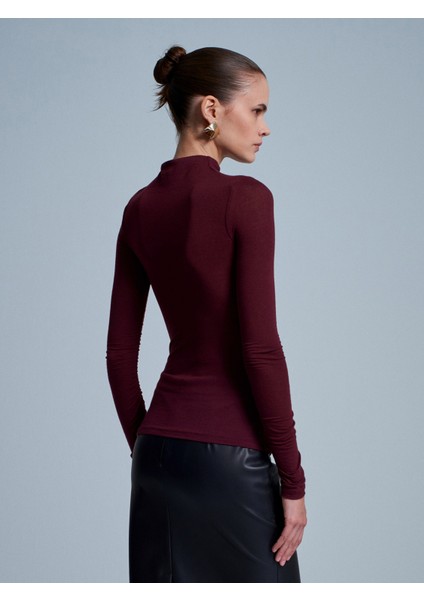 32333 Kaşmir Karışımlı Büzgülü Bluz-Bordo modelleri