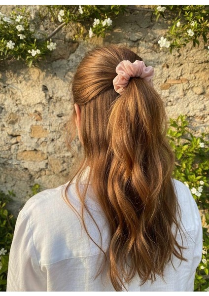 Yumuşak Dokulu Viskon Scrunchıe Somon Rengi