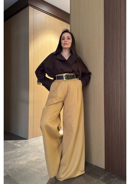 Saten Premium Kumaş Palazzo- Hardal