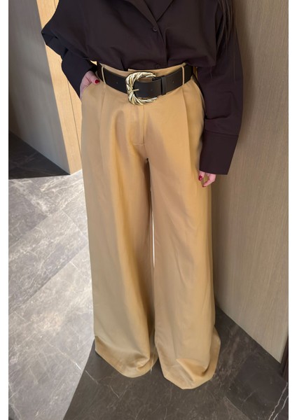 Saten Premium Kumaş Palazzo- Hardal fiyatları