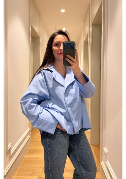 Reglan Kol Tasarım Premium Gömlek- Mavi