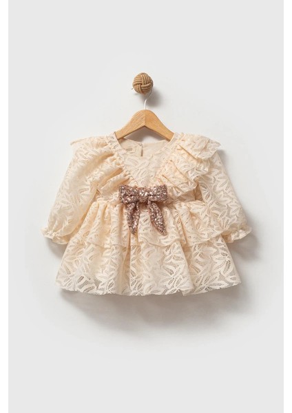 Lola Kız Bebek Pembe Dantel Detaylı Uzun Kollu Özel Gün Bayramlık Abiye Elbise fiyatları