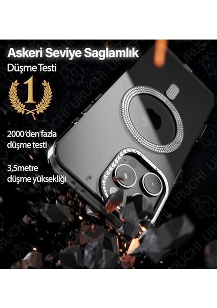15 Pro Max ile Uyumlu Şeffaf Taşlı Mag-Safe Kılıf - Sert Mika Sararmaz Kılıf, N52 Güçlü Mıknatıs, Bağımsız Tuşlar, Lüks Kristal Tasarım (Şeffaf, 15 Pro Max) modelleri