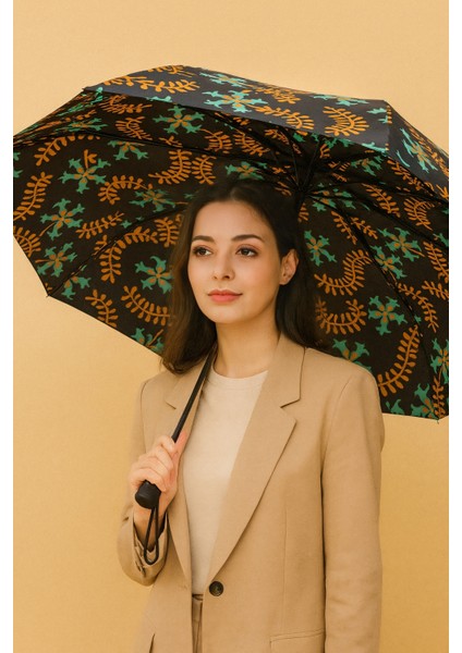 Desenli Fiber Tel Kılıflı Siyah Otomatik Şemsiye Kadın fiyatları
