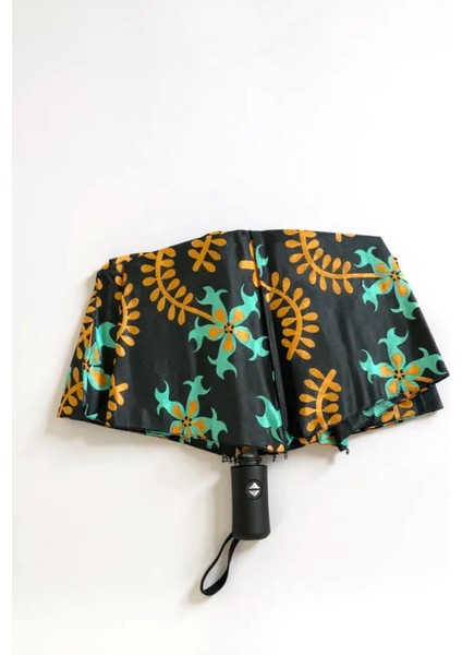 Desenli Fiber Tel Kılıflı Siyah Otomatik Şemsiye Kadın