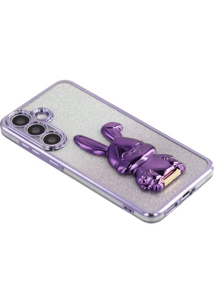 Samsung Galaxy A56 5G Elektrokaplama Parıltılı Tavşan PC + TPU Telefon Kılıfı ve Ayaklık (Yurt Dışından)