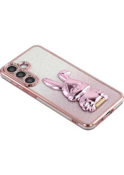 Samsung Galaxy A56 5G Elektrokaplama Parıltılı Tavşan PC + TPU Telefon Kılıfı ve Ayaklık (Yurt Dışından)