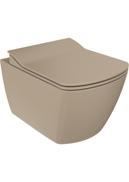 EG321 Elegant Rim-Off Kanalsız Duroplast Yavaş Kapanan Klozet Kapaklı Mat Cappucino Set fırsatları